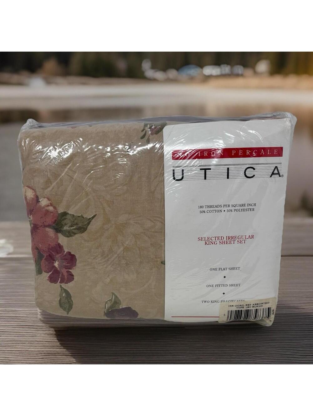 VTG UTICA King Sheet Set No-Iron Percale JP Stevens Pillow Cases Floral & Purple